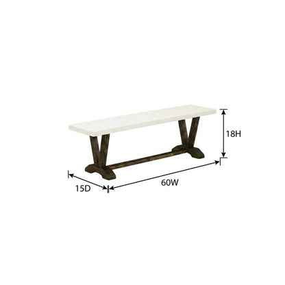 Wooden Dining Bench with V-Style Base, Wood Bench Seat, White
