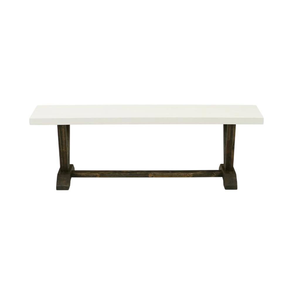 Wooden Dining Bench with V-Style Base, Wood Bench Seat, White