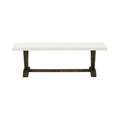Wooden Dining Bench with V-Style Base, Wood Bench Seat, White