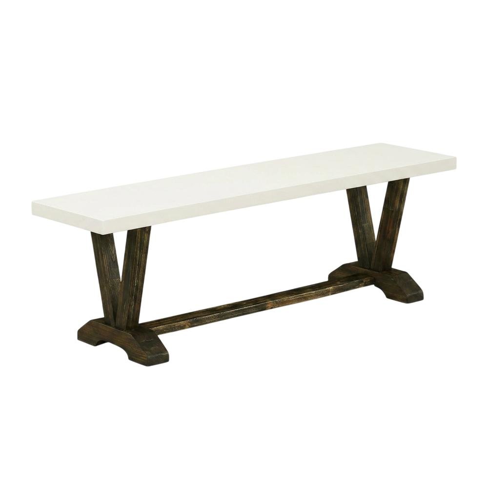 Wooden Dining Bench with V-Style Base, Wood Bench Seat, White