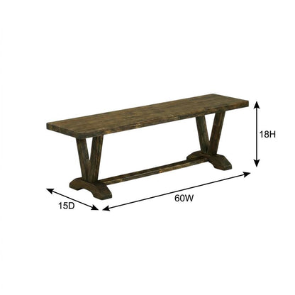 Mid-Century Modern Wooden Dining Bench with V-Style Base for Dining Room