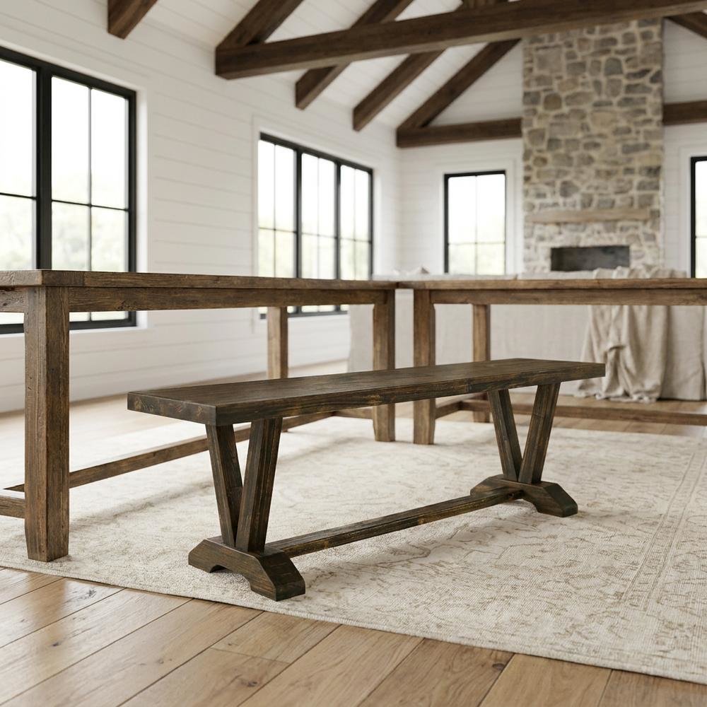 Mid-Century Modern Wooden Dining Bench with V-Style Base for Dining Room