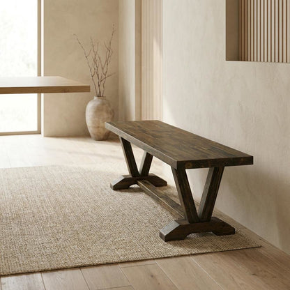 Mid-Century Modern Wooden Dining Bench with V-Style Base for Dining Room