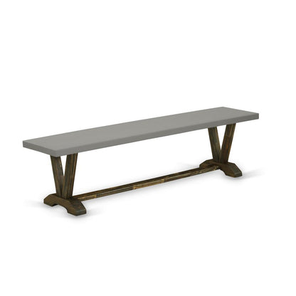 East West Furniture V2-797 3 Piece Table Set - 1 Cement Dining Table and 2 Mid Century Modern Benches - Stable and Durable Construction - Distressed Jacobean Finish