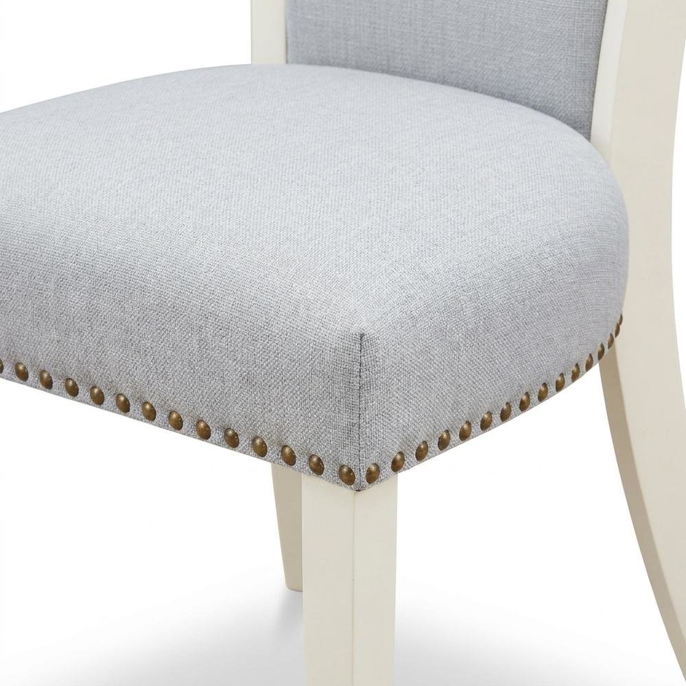 Linen Fabric Parsons Dining Chairs with Nail Head and Wood Frame, Grey, Set of 2