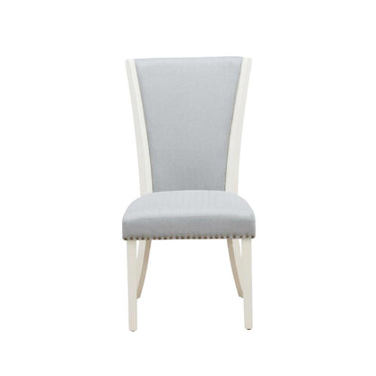 Linen Fabric Parsons Dining Chairs with Nail Head and Wood Frame, Grey, Set of 2