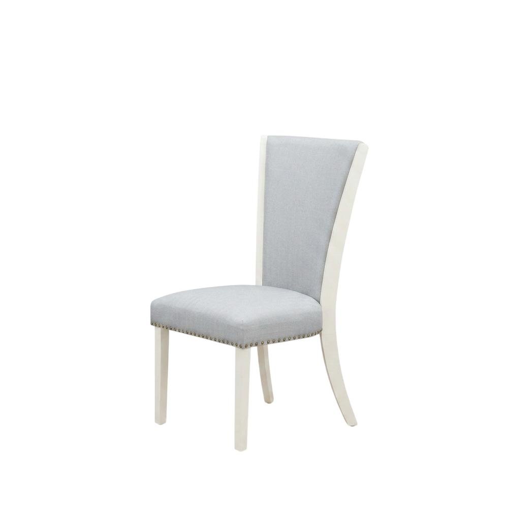 Linen Fabric Parsons Dining Chairs with Nail Head and Wood Frame, Grey, Set of 2