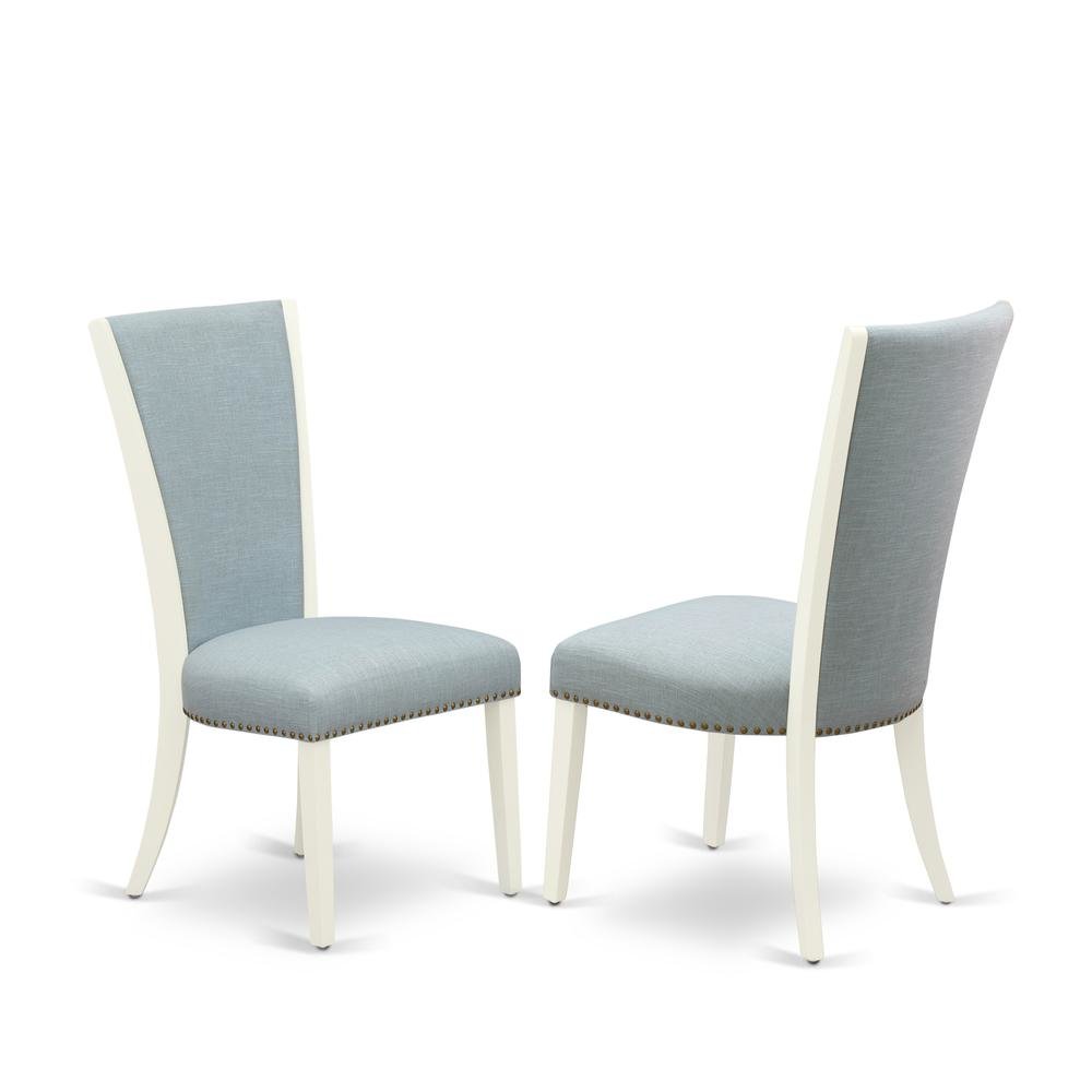 Linen Dining Chair with Nail Head Trim and Stylish High Back, Blue, Set of 2