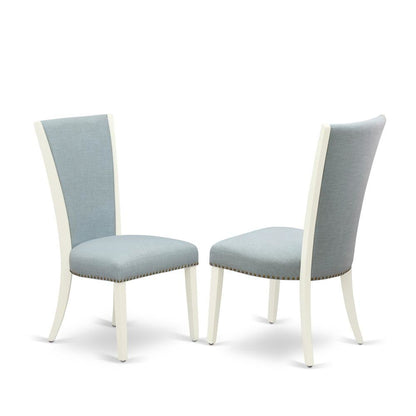 Linen Dining Chair with Nail Head Trim and Stylish High Back, Blue, Set of 2