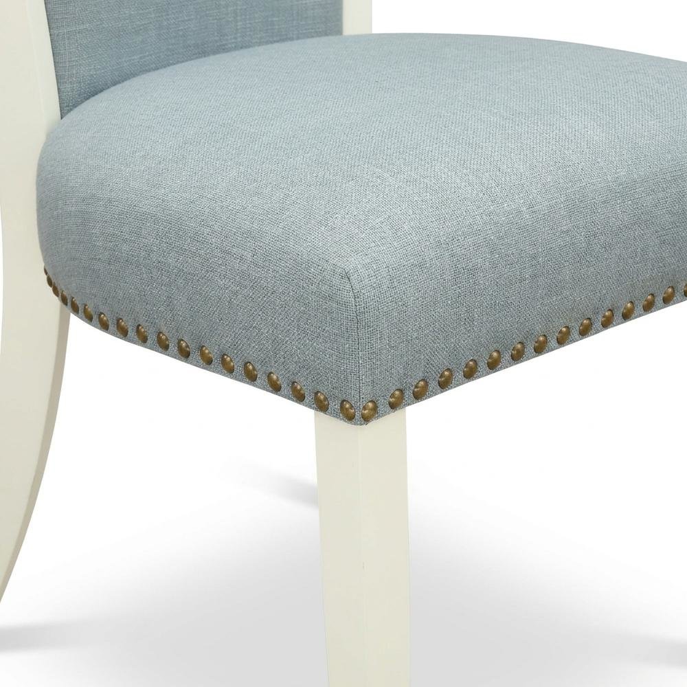 Linen Dining Chair with Nail Head Trim and Stylish High Back, Blue, Set of 2