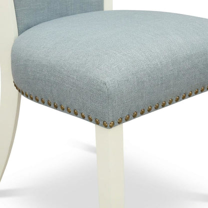 Linen Dining Chair with Nail Head Trim and Stylish High Back, Blue, Set of 2