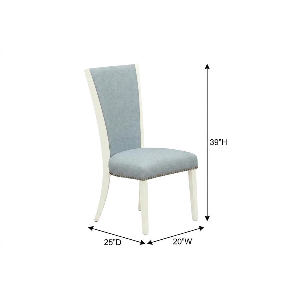 Linen Dining Chair with Nail Head Trim and Stylish High Back, Blue, Set of 2