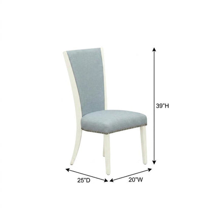 Linen Dining Chair with Nail Head Trim and Stylish High Back, Blue, Set of 2