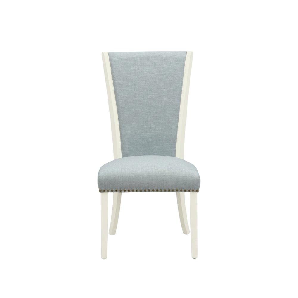 Linen Dining Chair with Nail Head Trim and Stylish High Back, Blue, Set of 2