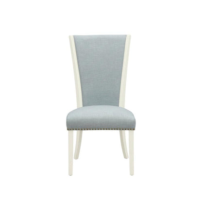 Linen Dining Chair with Nail Head Trim and Stylish High Back, Blue, Set of 2