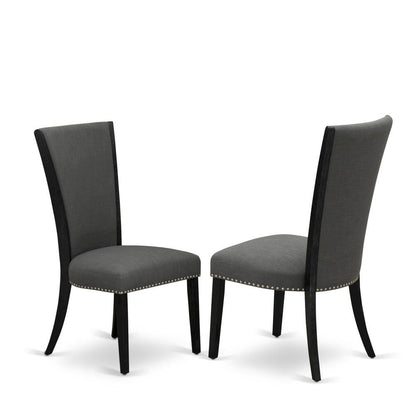 Linen Dining Chair with Nail Head and Wood Frame, Dark Gotham Grey, Set of 2