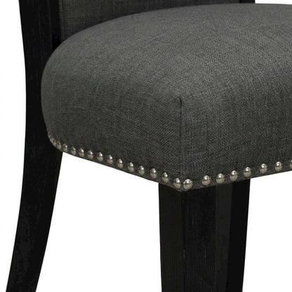 Linen Dining Chair with Nail Head and Wood Frame, Dark Gotham Grey, Set of 2