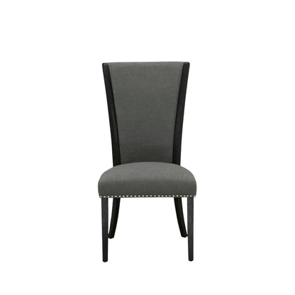 Linen Dining Chair with Nail Head and Wood Frame, Dark Gotham Grey, Set of 2