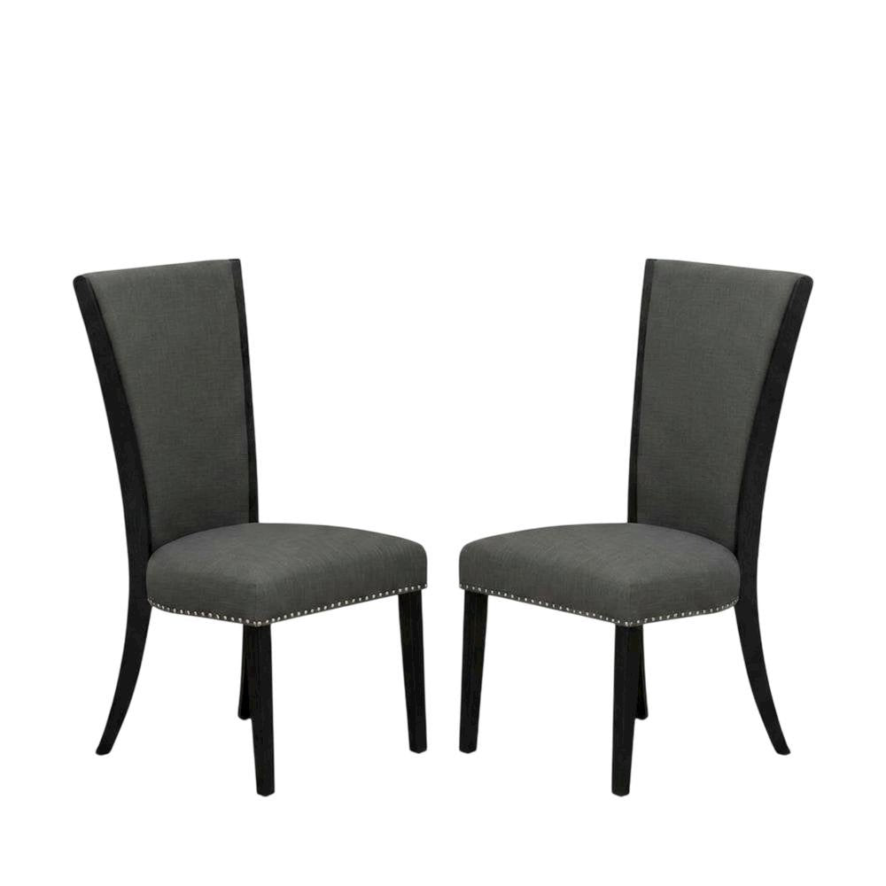 Linen Dining Chair with Nail Head and Wood Frame, Dark Gotham Grey, Set of 2