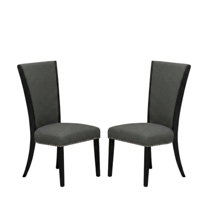 Linen Dining Chair with Nail Head and Wood Frame, Dark Gotham Grey, Set of 2