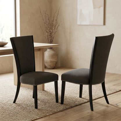Linen Dining Chair with Nail Head and Wood Frame, Dark Gotham Grey, Set of 2