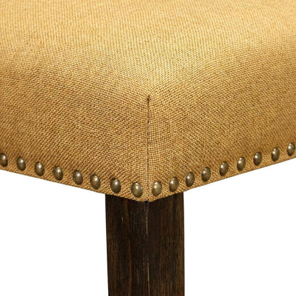 Linen Dining Chair with Distressed Hardwood Frame, Nailhead, Brown, Set of 2