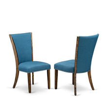 Linen Dining Chairs with Distressed Wood Frame and Nail Head, Blue, Set of 2