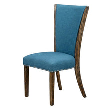 Linen Dining Chairs with Distressed Wood Frame and Nail Head, Blue, Set of 2