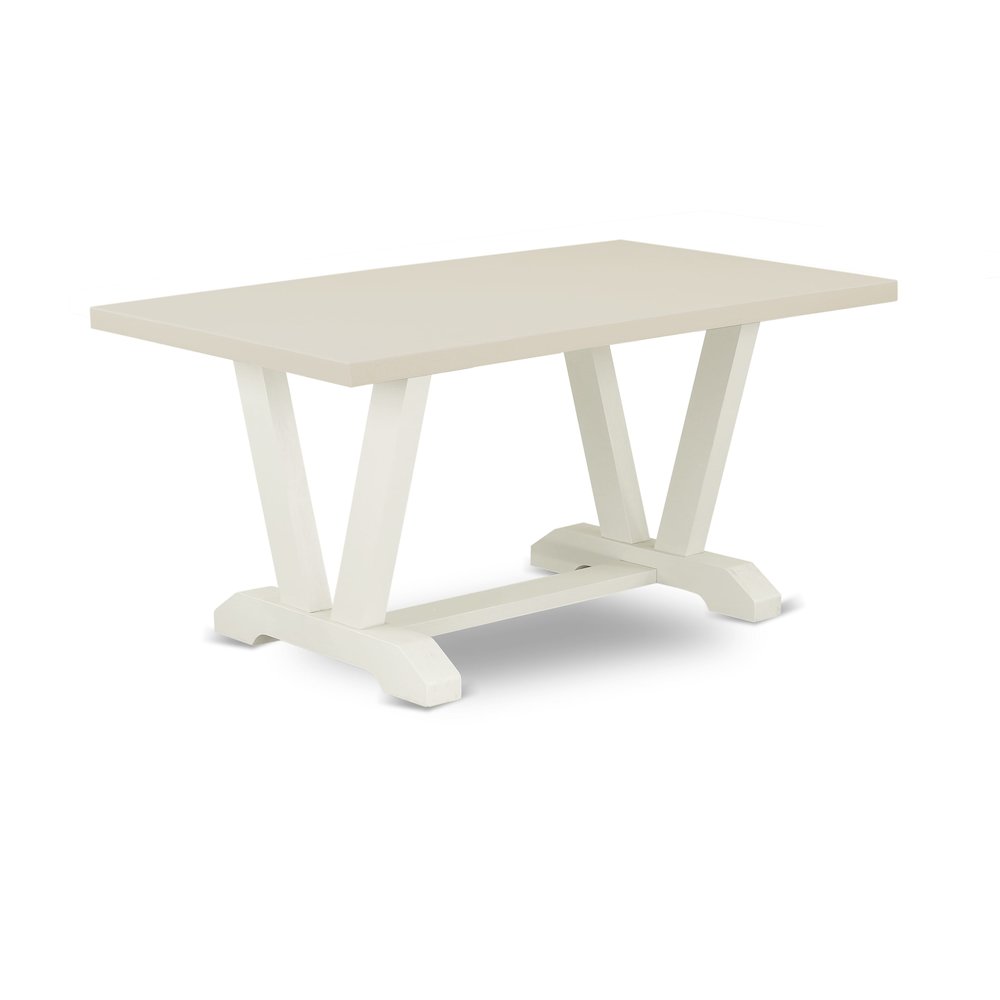 V026EN257-5 5 Pc Dining Room Set Contains a Linen White Dining Table and 4 Pond PU Leather Dining Chairs with High Back - Wire Brushed Linen White Finish