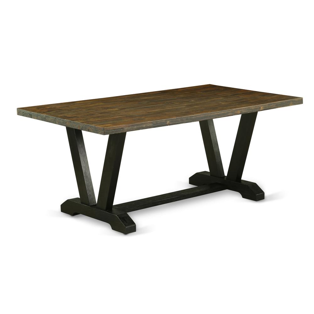 East West Furniture V2-677 3 Piece Modern Dining Table Set - 1 Distressed Jacobean Kitchen Table and 2 Wooden Benches - Wire Brushed Black Finish