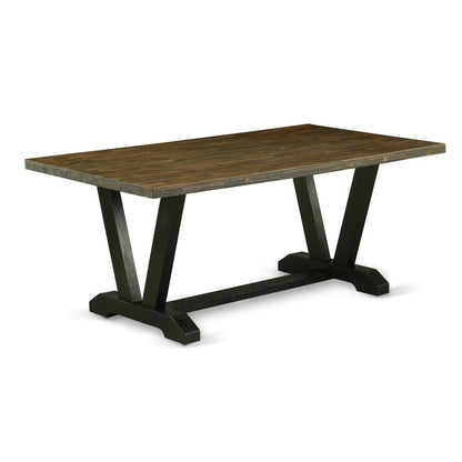 East West Furniture V2-677 3 Piece Modern Dining Table Set - 1 Distressed Jacobean Kitchen Table and 2 Wooden Benches - Wire Brushed Black Finish