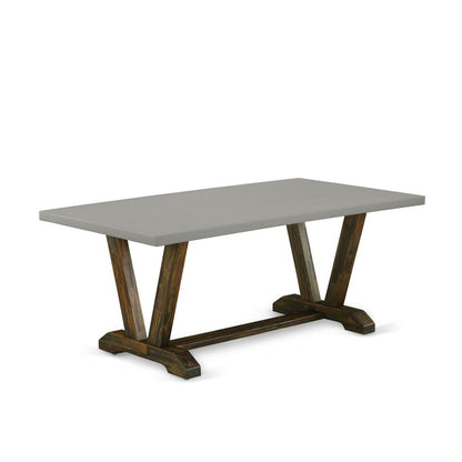 East West Furniture V2-797 3 Piece Table Set - 1 Cement Dining Table and 2 Mid Century Modern Benches - Stable and Durable Construction - Distressed Jacobean Finish