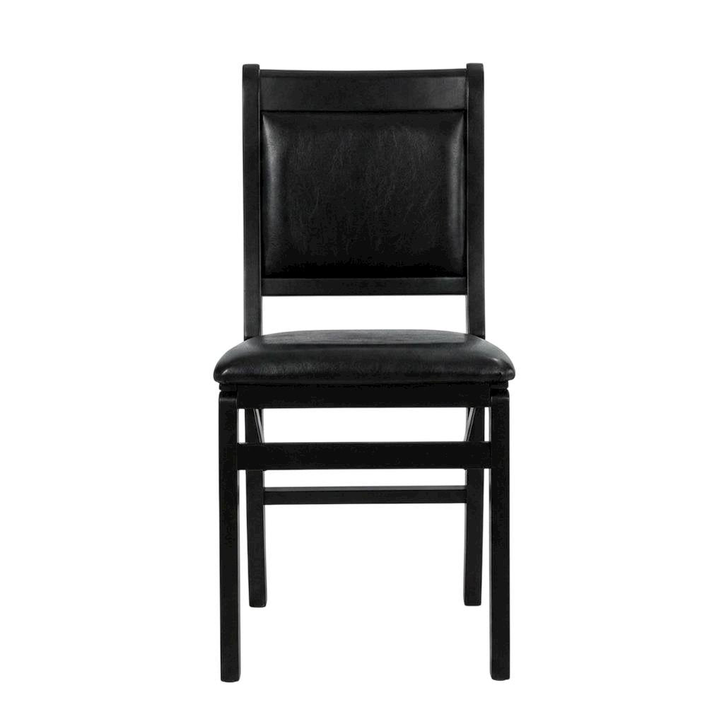 Solid Wood Dining Chairs with PU Leather Seat, 3-X Back, Set of 2, Black