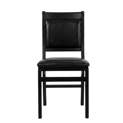 Solid Wood Dining Chairs with PU Leather Seat, 3-X Back, Set of 2, Black