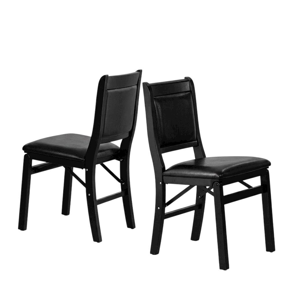 Solid Wood Dining Chairs with PU Leather Seat, 3-X Back, Set of 2, Black