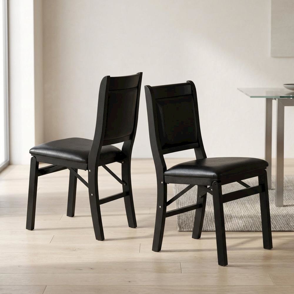 Solid Wood Dining Chairs with PU Leather Seat, 3-X Back, Set of 2, Black