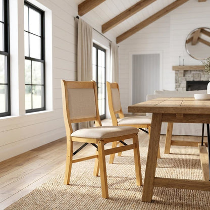 Solid Wood Dining Chairs with PU Leather Seat, 3-X Back, Set of 2, Oak