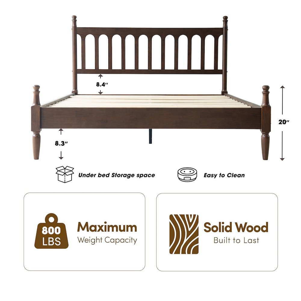 King Wooden Platform Bed Frame, Dark Roast Oak Finish, Traditional Style