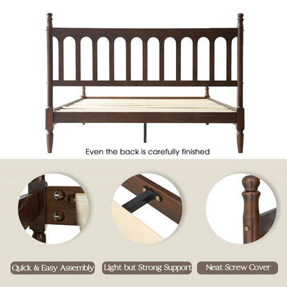 King Wooden Platform Bed Frame, Dark Roast Oak Finish, Traditional Style