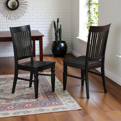 Elegant Black Wooden Dining Chairs – Classic Slatted Back, Set of 2