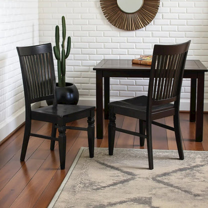 Elegant Black Wooden Dining Chairs – Classic Slatted Back, Set of 2