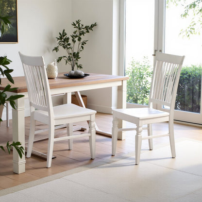 Elegant White Wooden Dining Chairs – Slatted Back, Set of 2