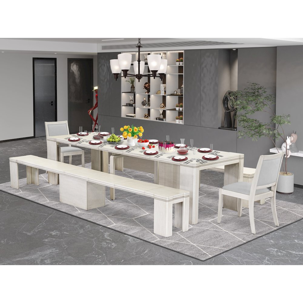 5 Pieces Extendable Dining Set, Antique White