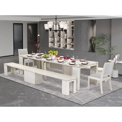 5 Pieces Extendable Dining Set, Antique White