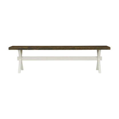 Wooden Dining Bench with X-Style Base for Kitchen and Dining Room, Brown/White
