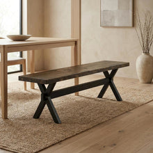 Rubberwood Dining Bench with X-Style Base and Wooden Seat for Dining Room, Black