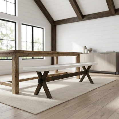 Solid Wood Dining Bench with X-Style Mid-Century Modern Base for Dining Room