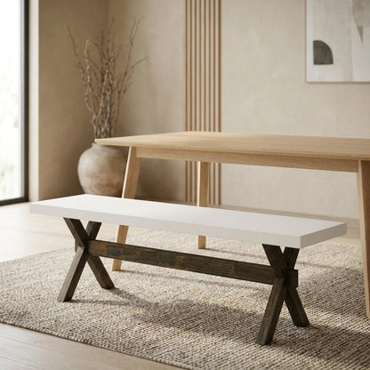 Solid Wood Dining Bench with X-Style Mid-Century Modern Base for Dining Room