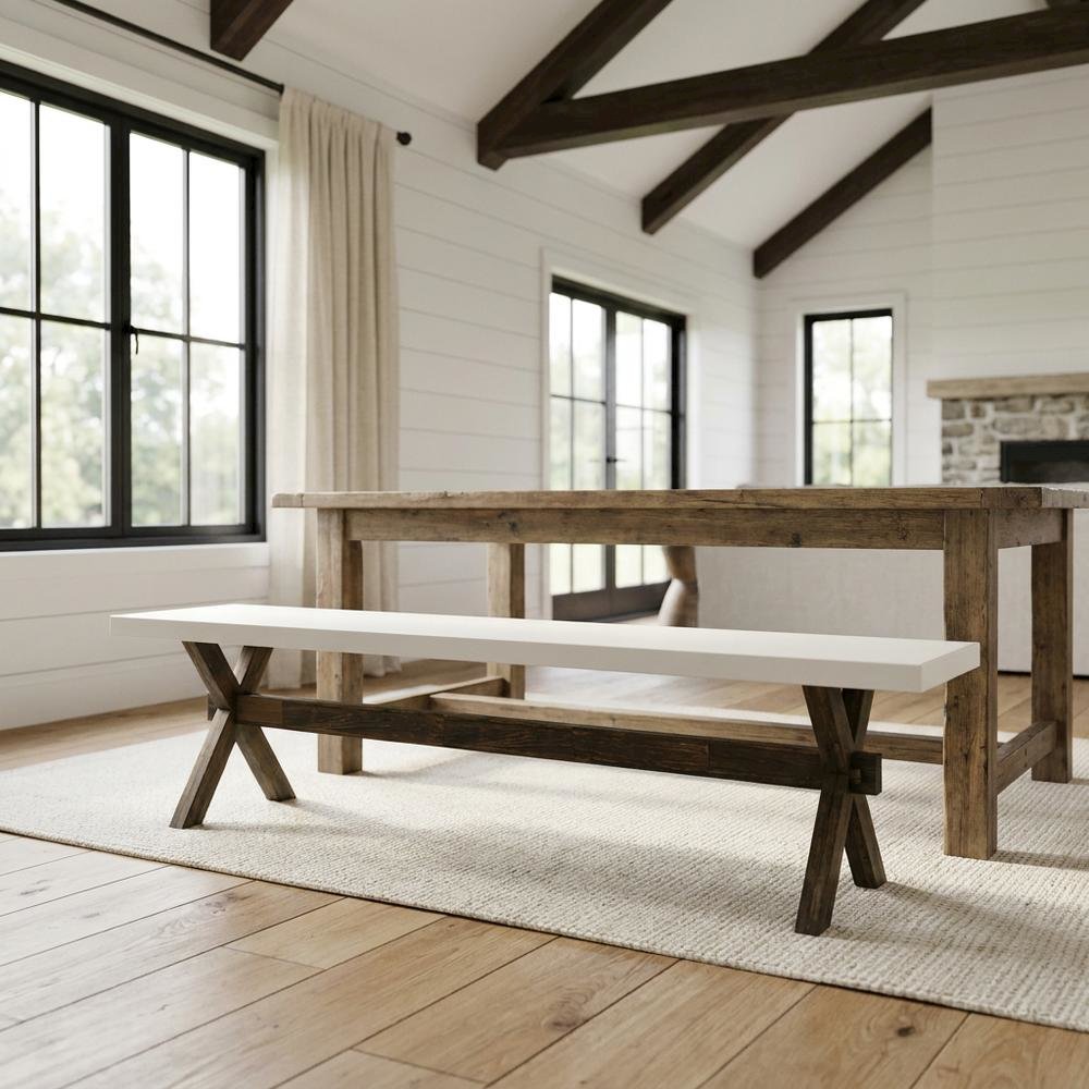 Solid Wood Dining Bench with X-Style Base for Dining Room