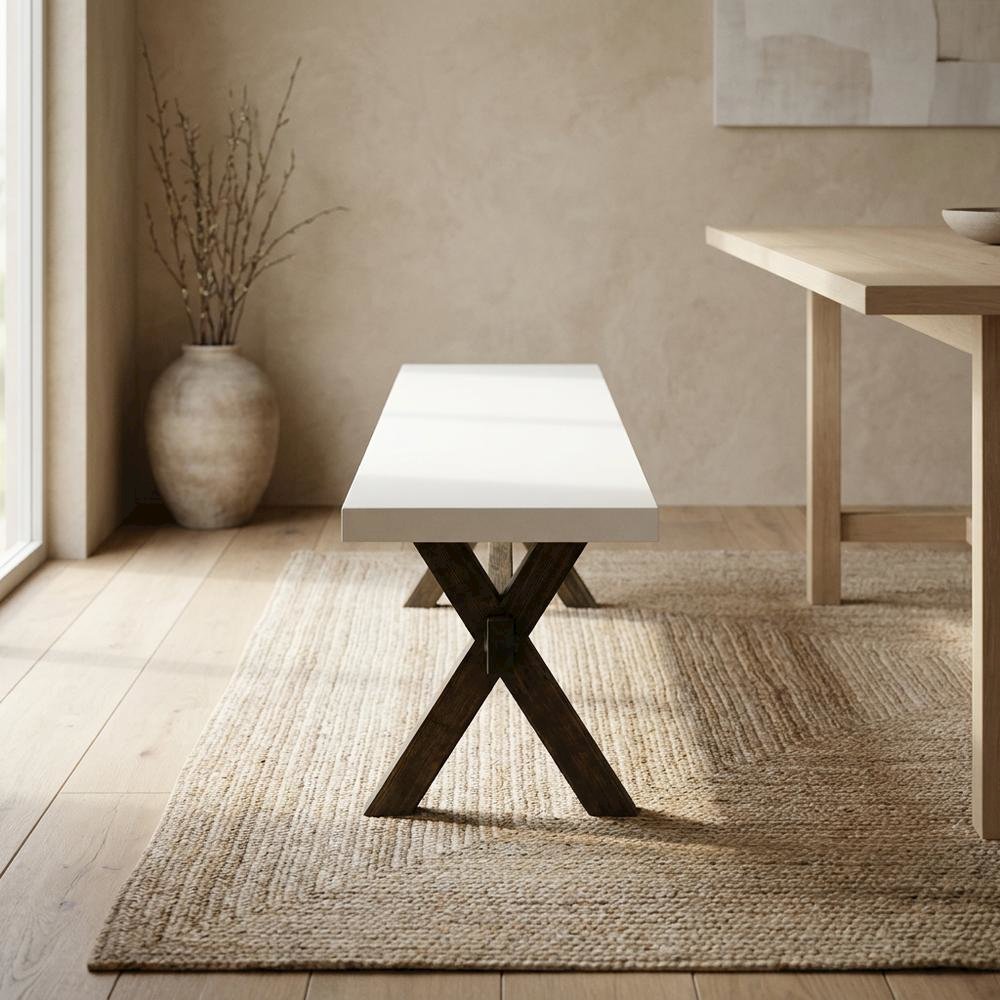 Solid Wood Dining Bench with X-Style Base for Dining Room